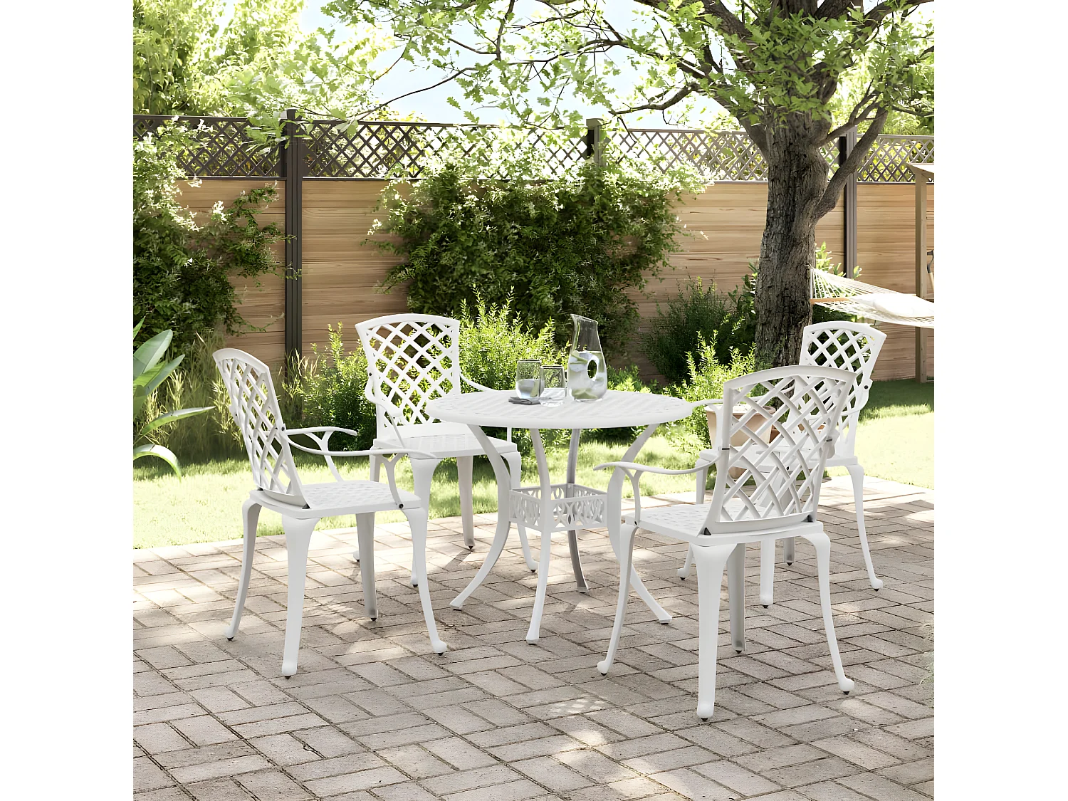 Ensemble à manger de jardin 5 pcs blanc aluminium coulé
