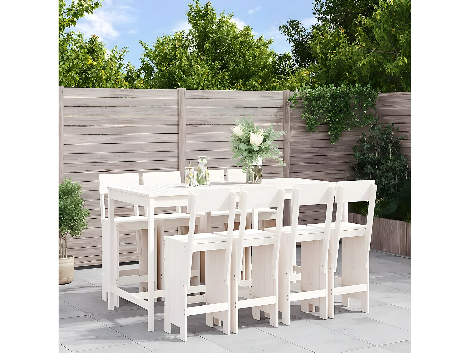 Ensemble de bar de jardin 9 pcs blanc bois de pin massif