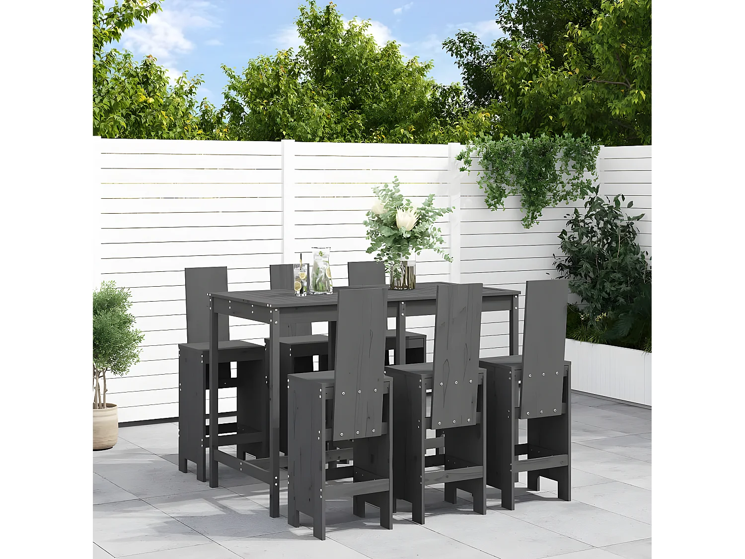 Ensemble de bar de jardin 7 pcs gris bois de pin massif