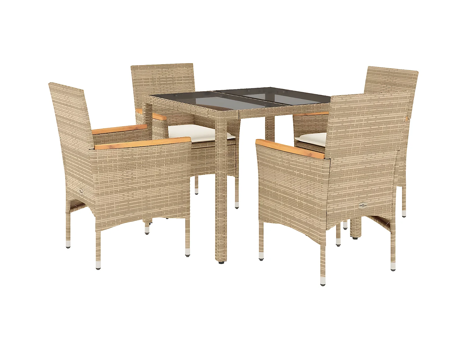 Ensemble à manger de jardin et coussins 5 pcs beige rotin verre