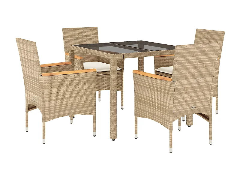 Ensemble à manger de jardin et coussins 5 pcs beige rotin verre