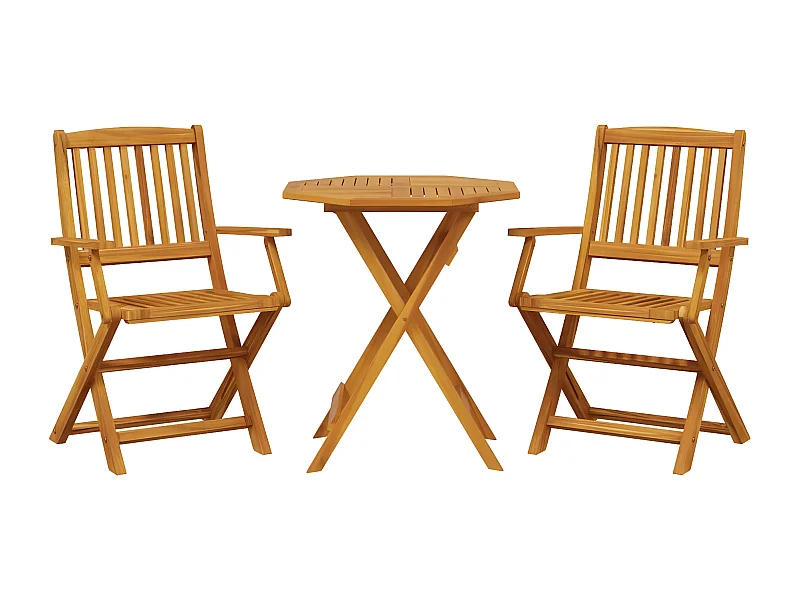 Ensemble de bistro pliable 3 pcs bois d'acacia solide