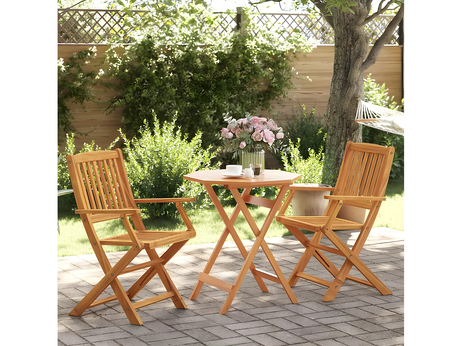 Ensemble de bistro pliable 3 pcs bois d'acacia solide