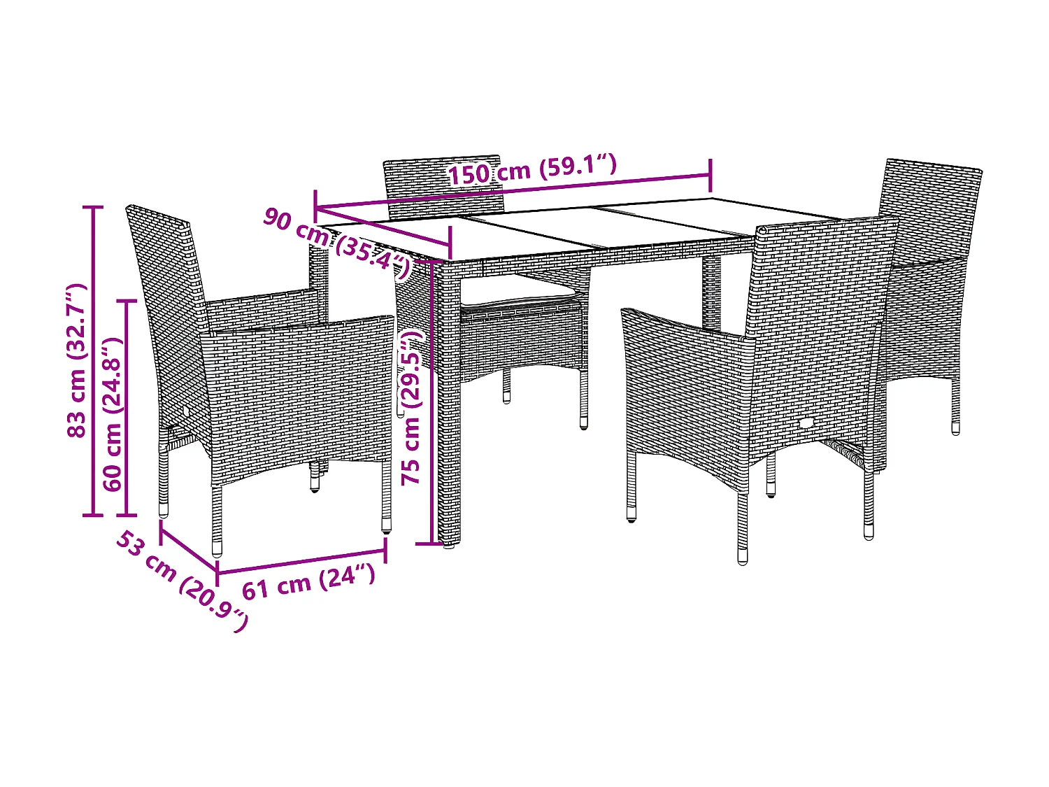 Ensemble à manger de jardin et coussins 5 pcs gris rotin verre