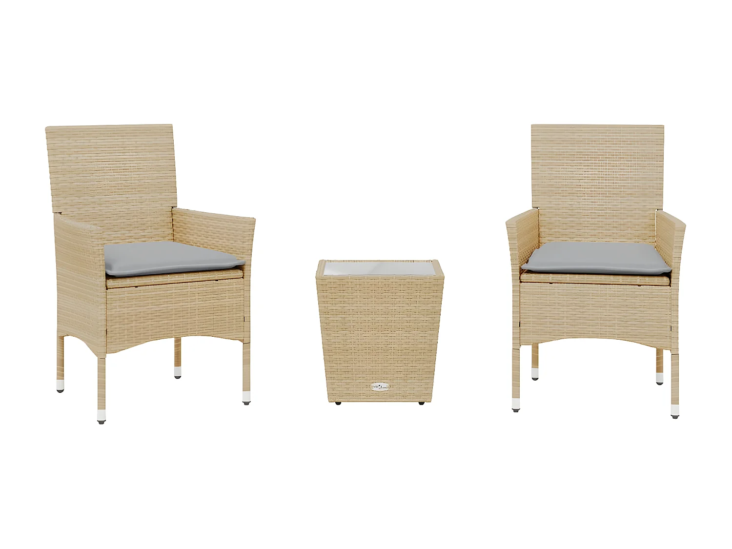 Ensemble de bistro avec coussins 3 pcs beige rotin et verre