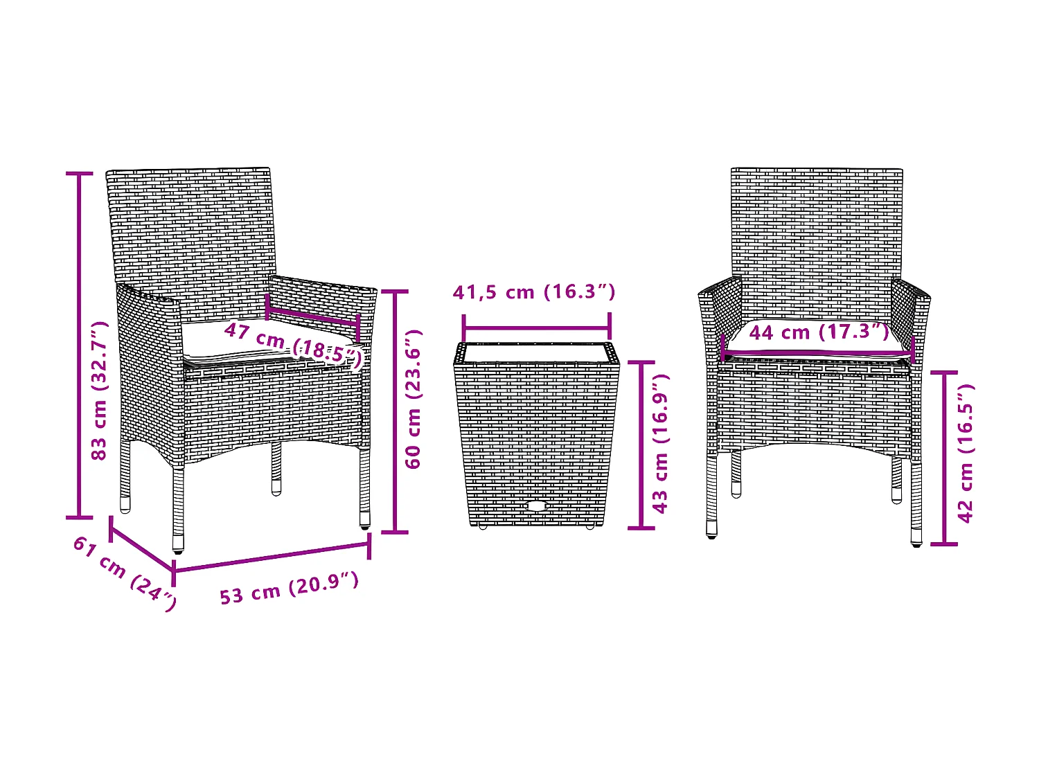 Ensemble de bistro avec coussins 3 pcs beige rotin et verre