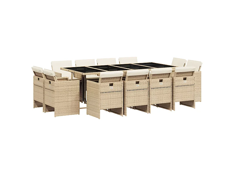 Ensemble à manger de jardin et coussins 13 pcs beige