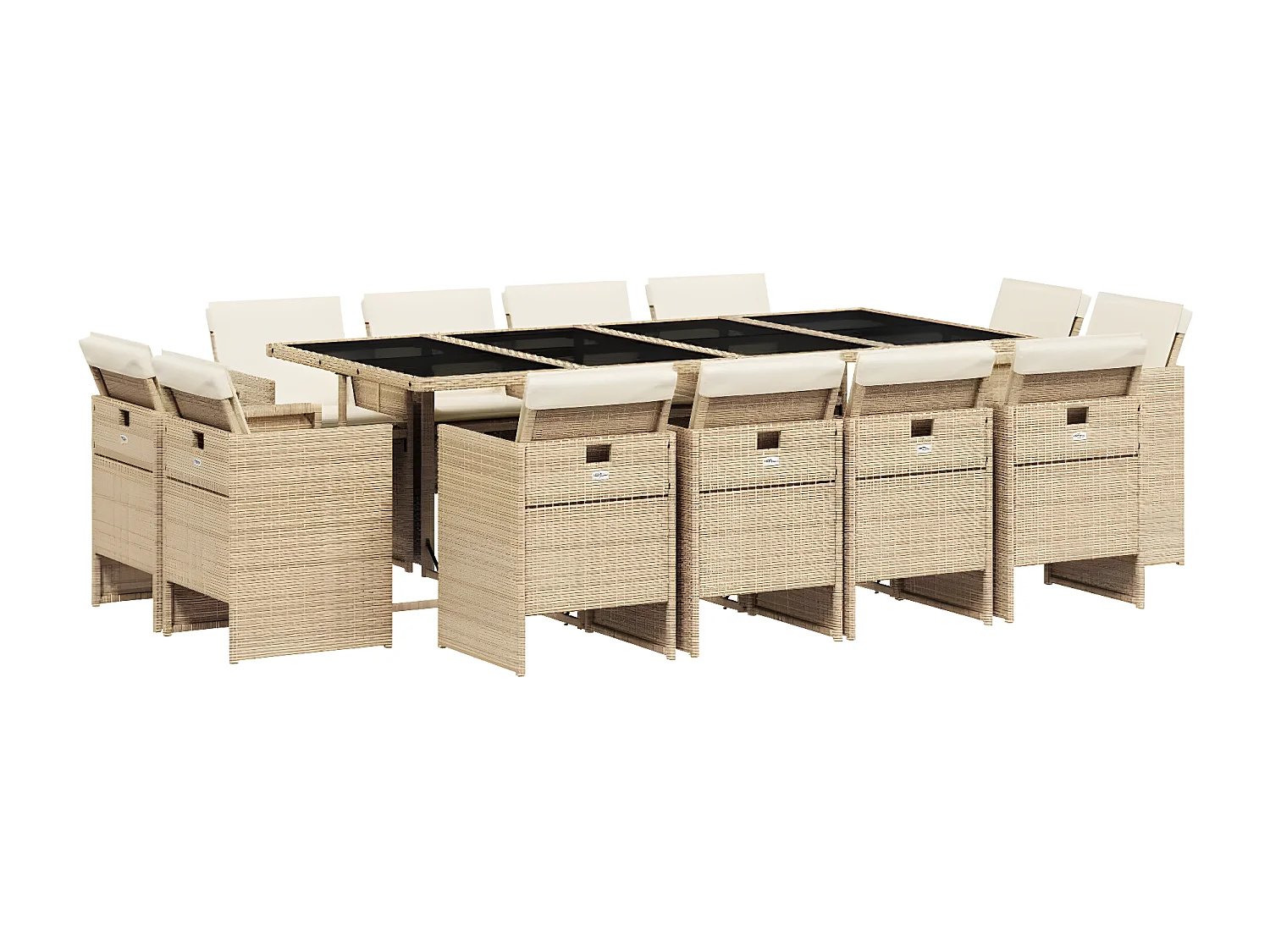Ensemble à manger de jardin et coussins 13 pcs beige