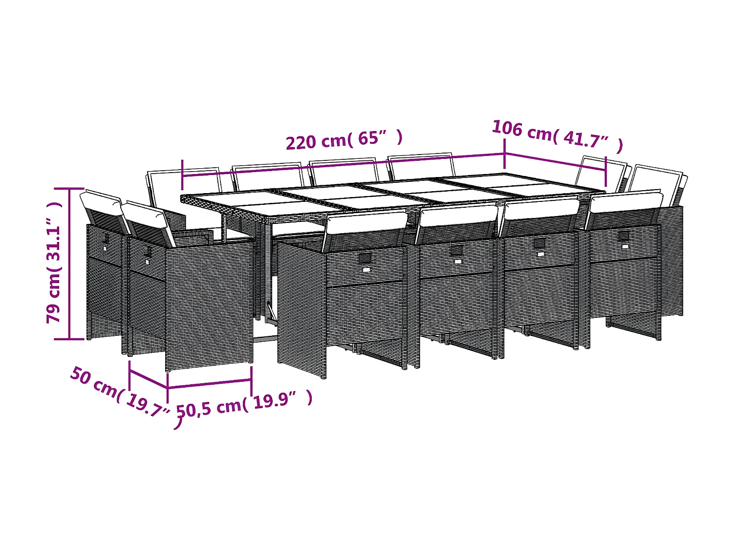 Ensemble à manger de jardin et coussins 13 pcs beige