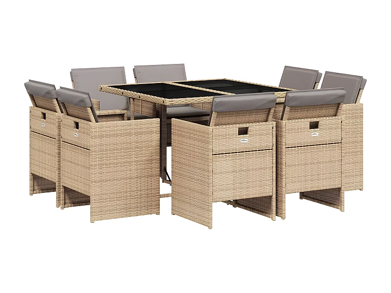Ensemble à manger de jardin et coussins 9 pcs mélange beige
