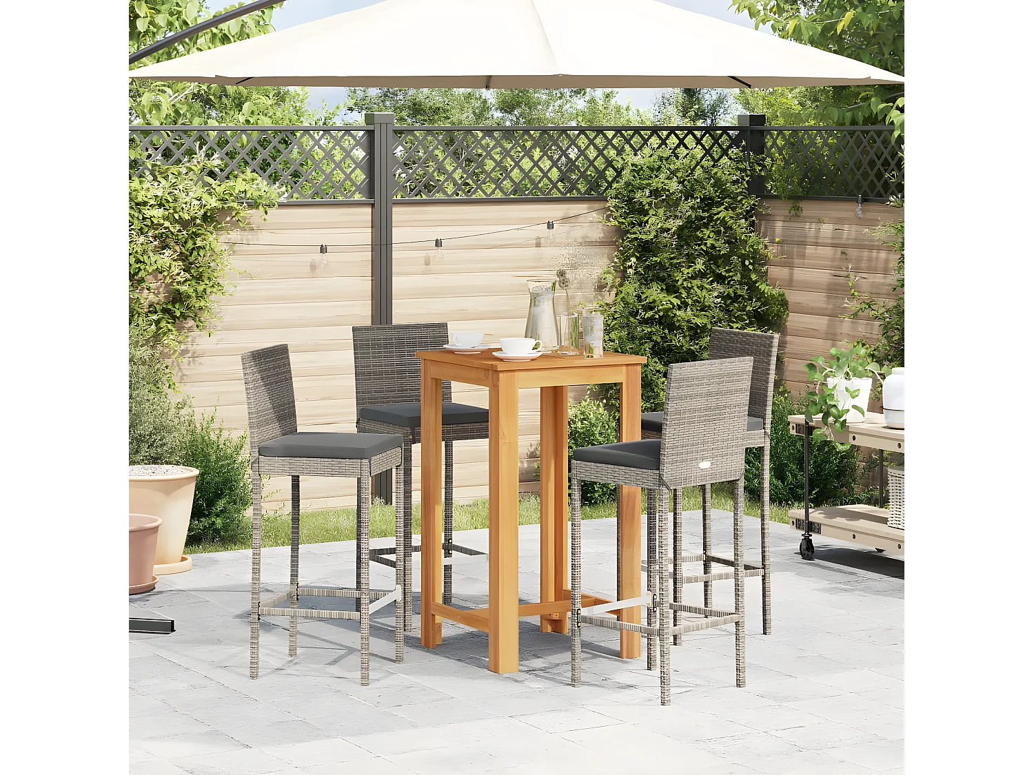Ensemble de bar de jardin 5 pcs gris bois massif acacia rotin