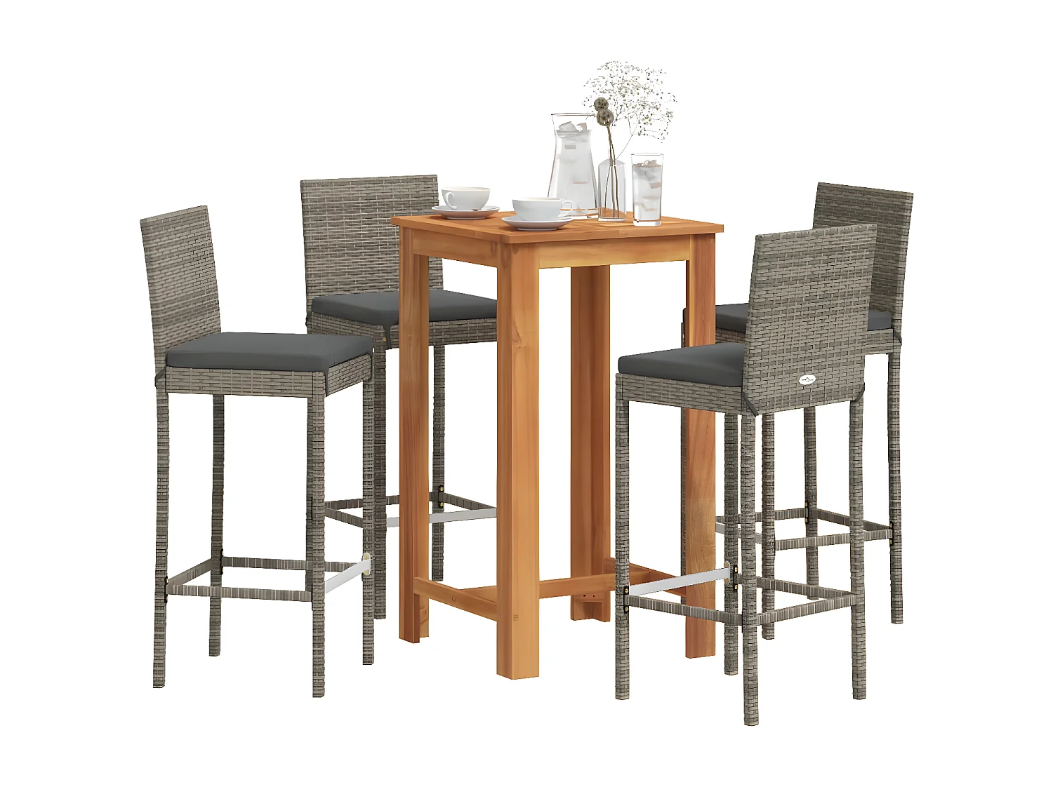 Ensemble de bar de jardin 5 pcs gris bois massif acacia rotin