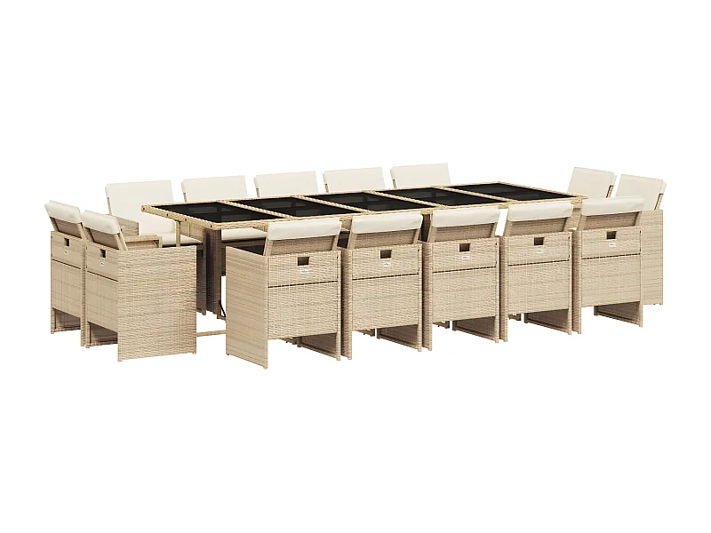 Ensemble à manger de jardin et coussins 15 pcs beige