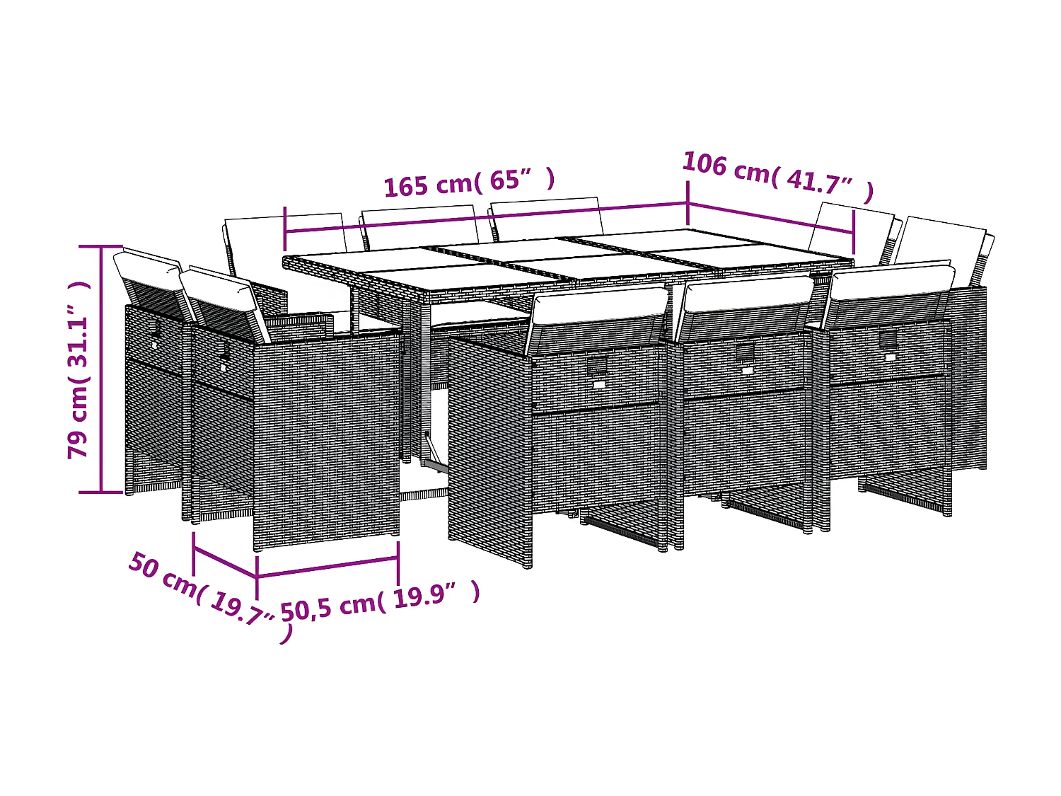 Ensemble à manger de jardin et coussins 11 pcs mélange beige