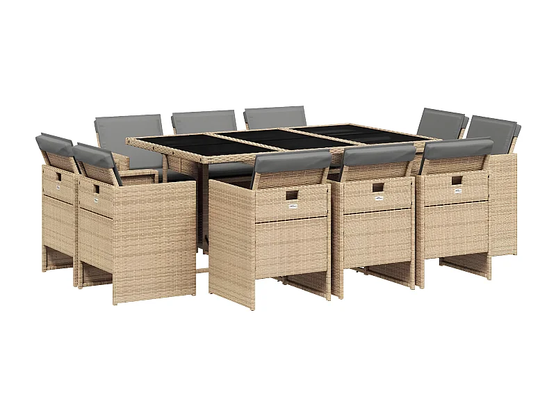 Ensemble à manger de jardin et coussins 11 pcs mélange beige