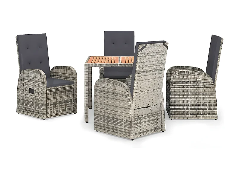 Ensemble à manger de jardin 5 pcs coussins gris résine tressée