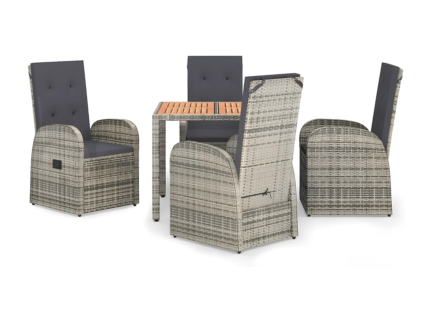 Ensemble à manger de jardin 5 pcs coussins gris résine tressée