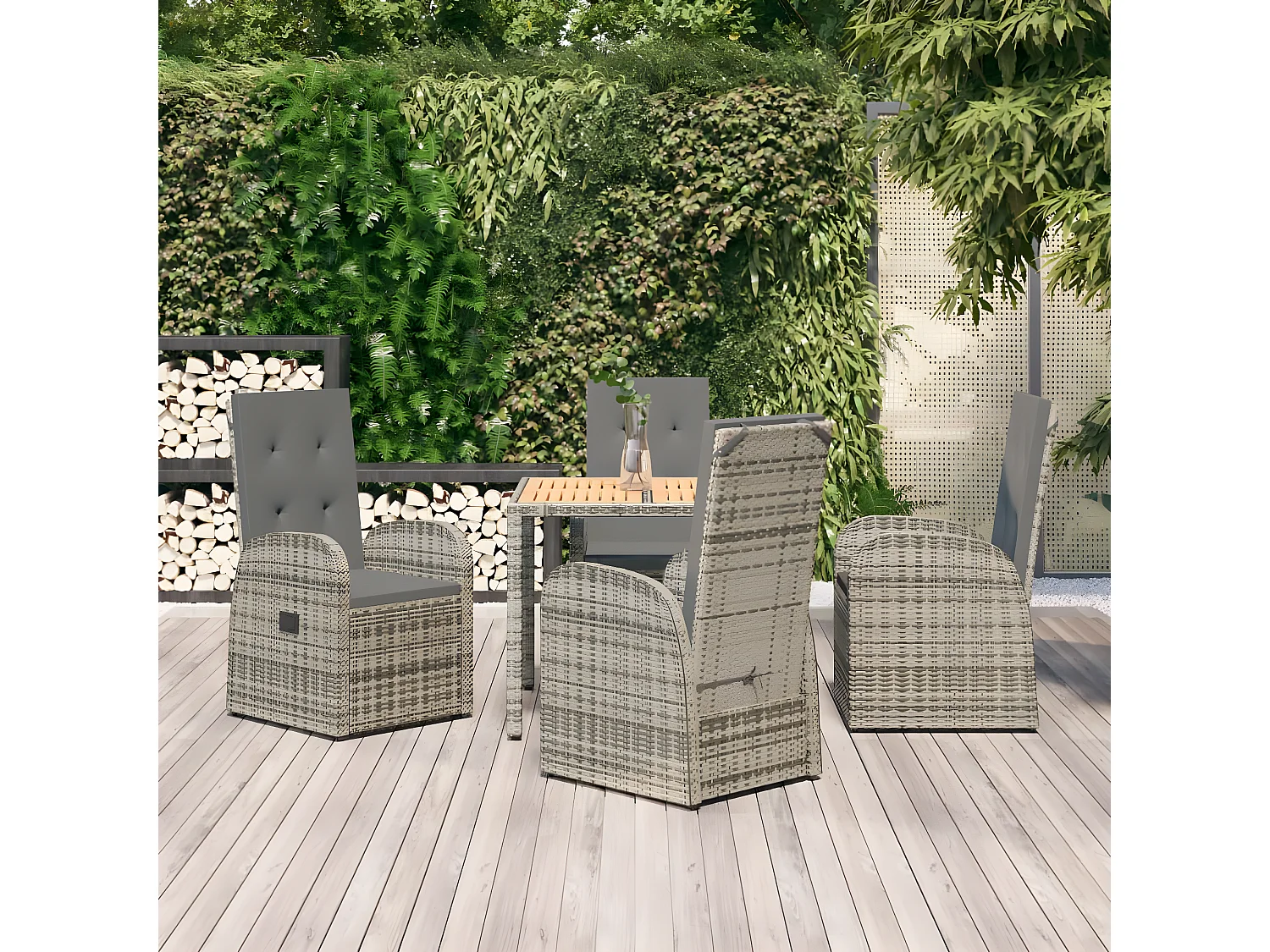 Ensemble à manger de jardin 5 pcs coussins gris résine tressée