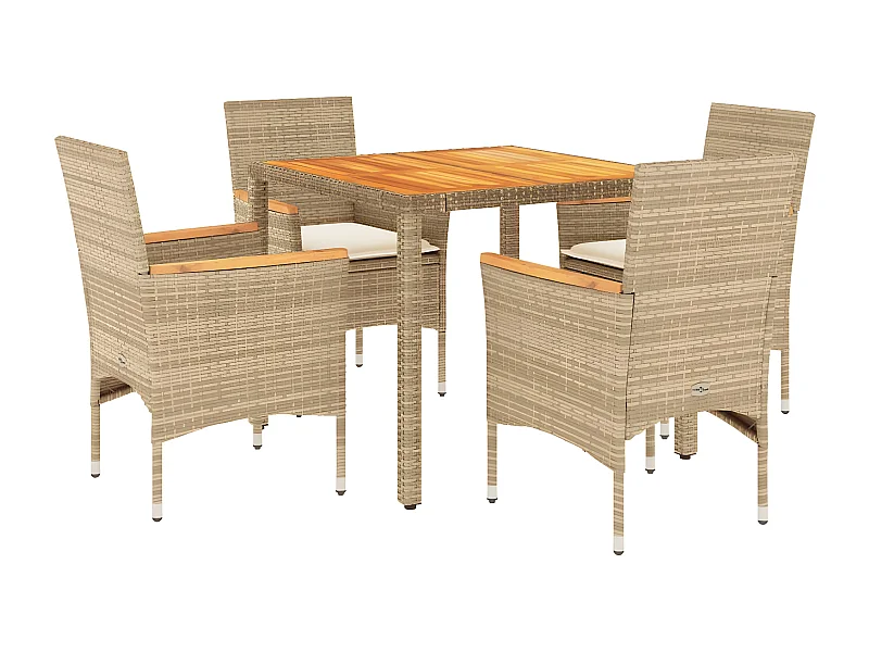 Ensemble à manger de jardin et coussins 5pcs beige rotin acacia
