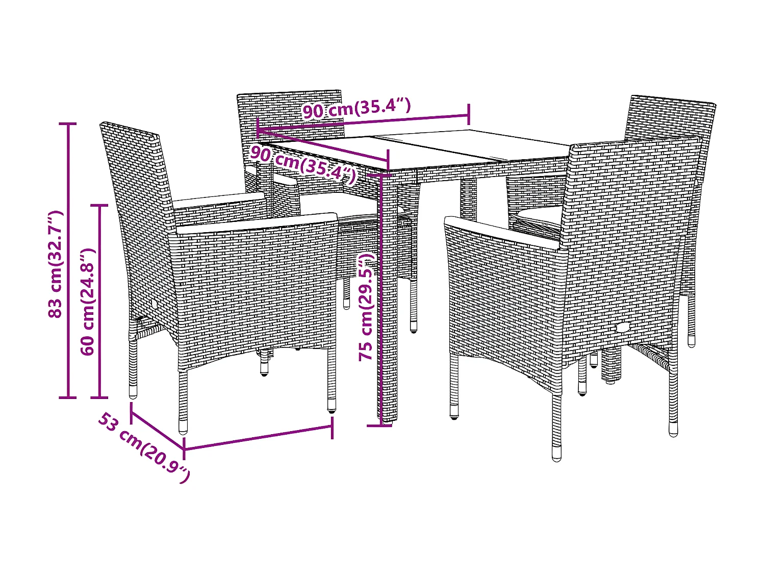 Ensemble à manger de jardin et coussins 5pcs beige rotin acacia