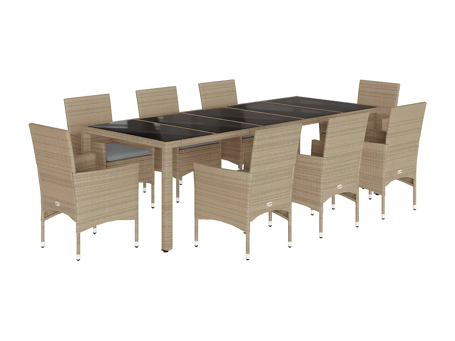 Ensemble à manger de jardin et coussins 9 pcs beige rotin verre