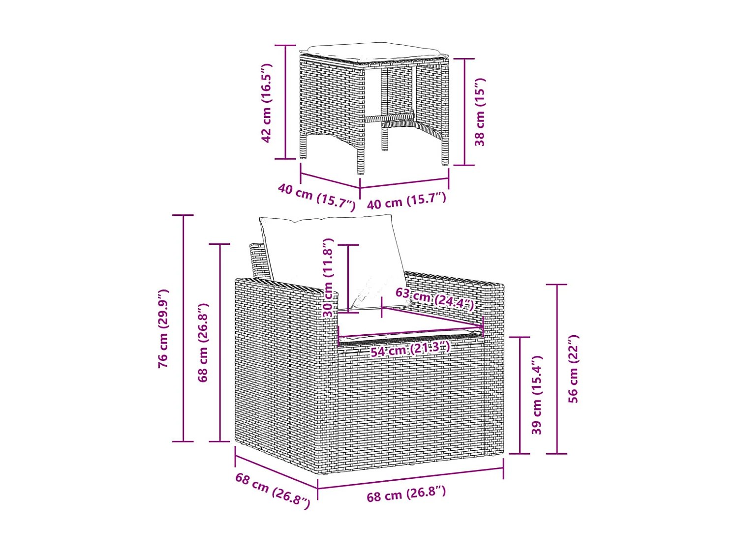 Salon de jardin 4 pcs avec coussins marron résine tressée