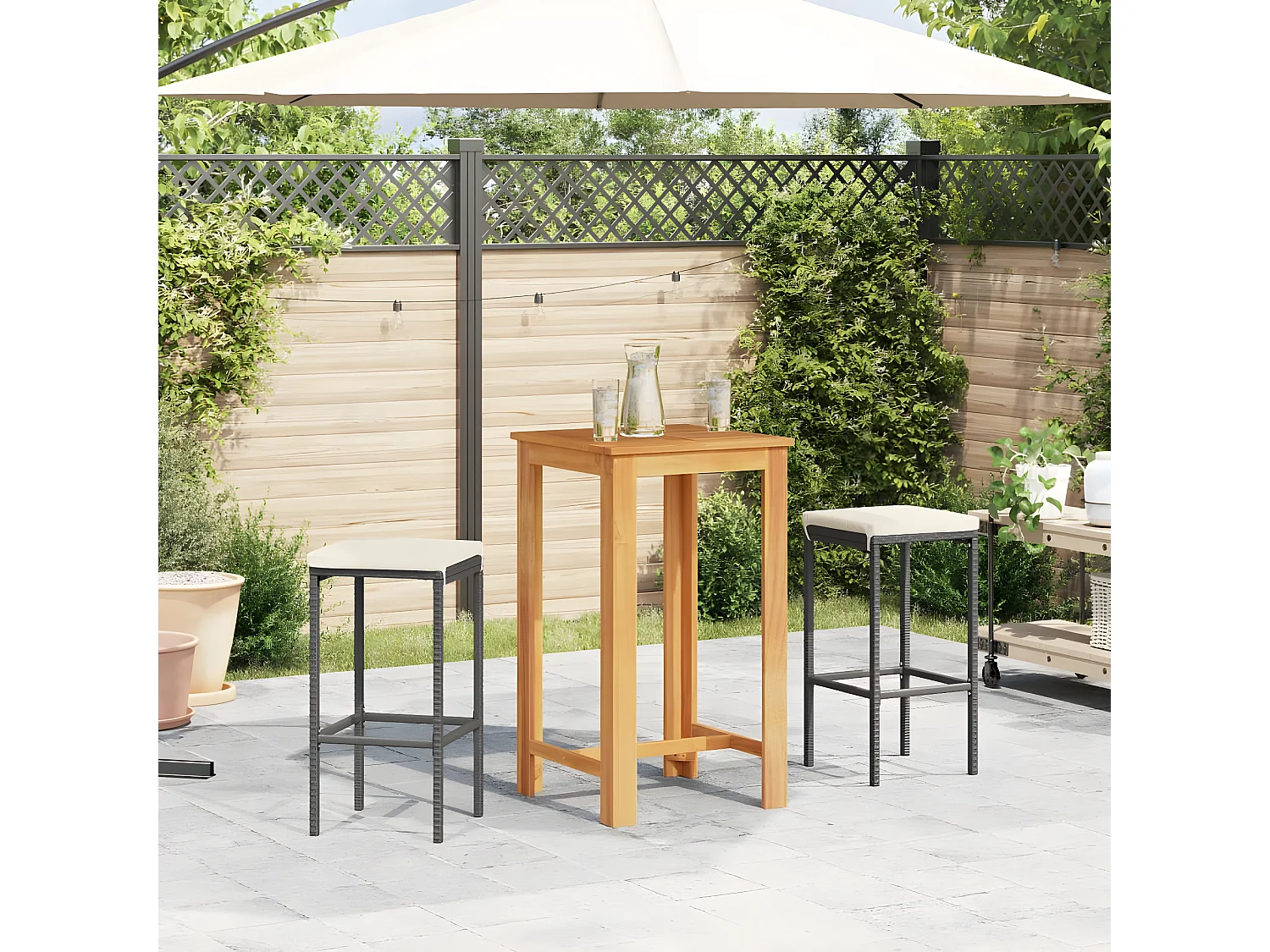 Ensemble de bar de jardin 3 pcs noir bois massif acacia rotin