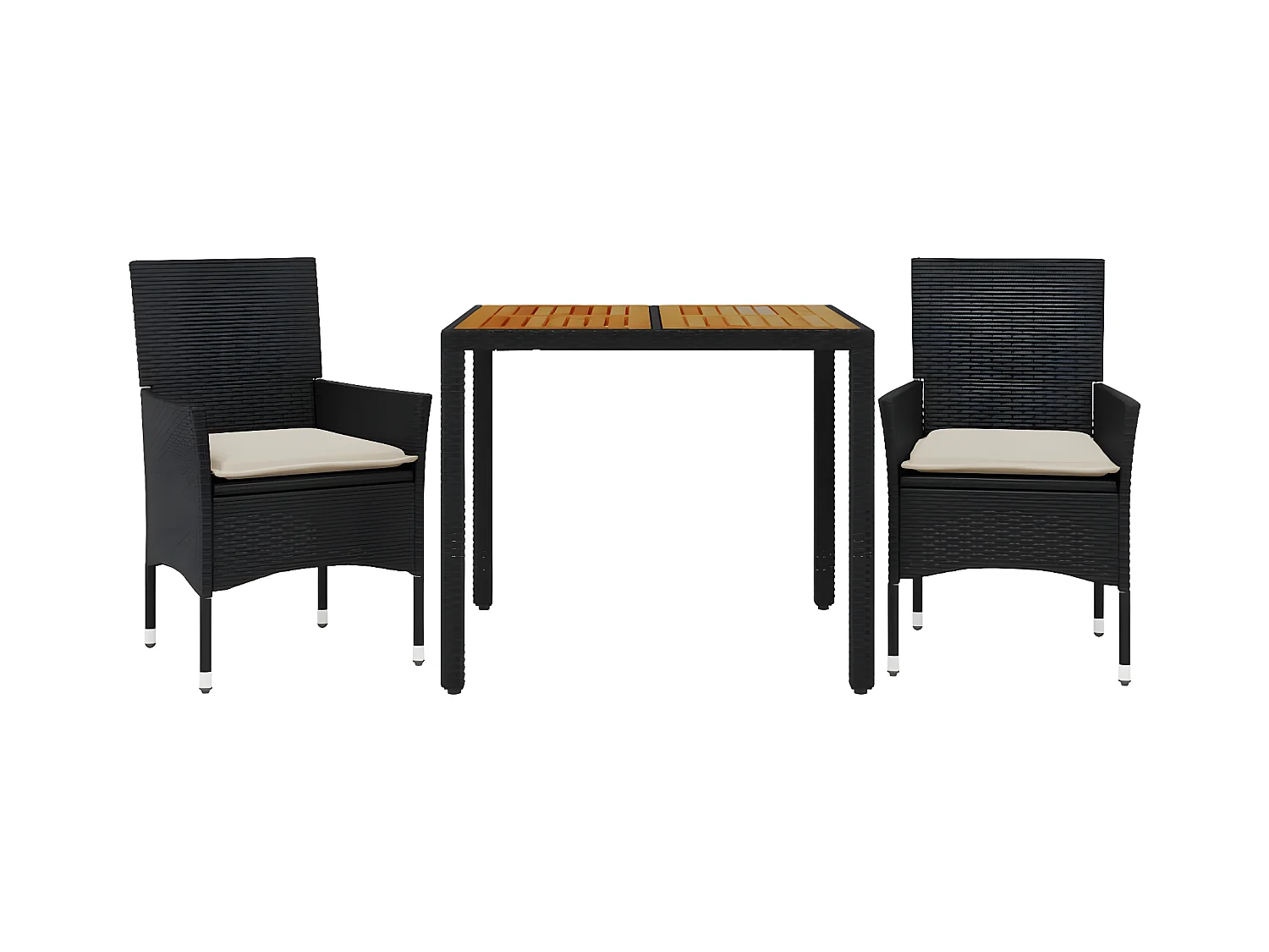 Ensemble à manger de jardin et coussins 3 pcs noir rotin acacia