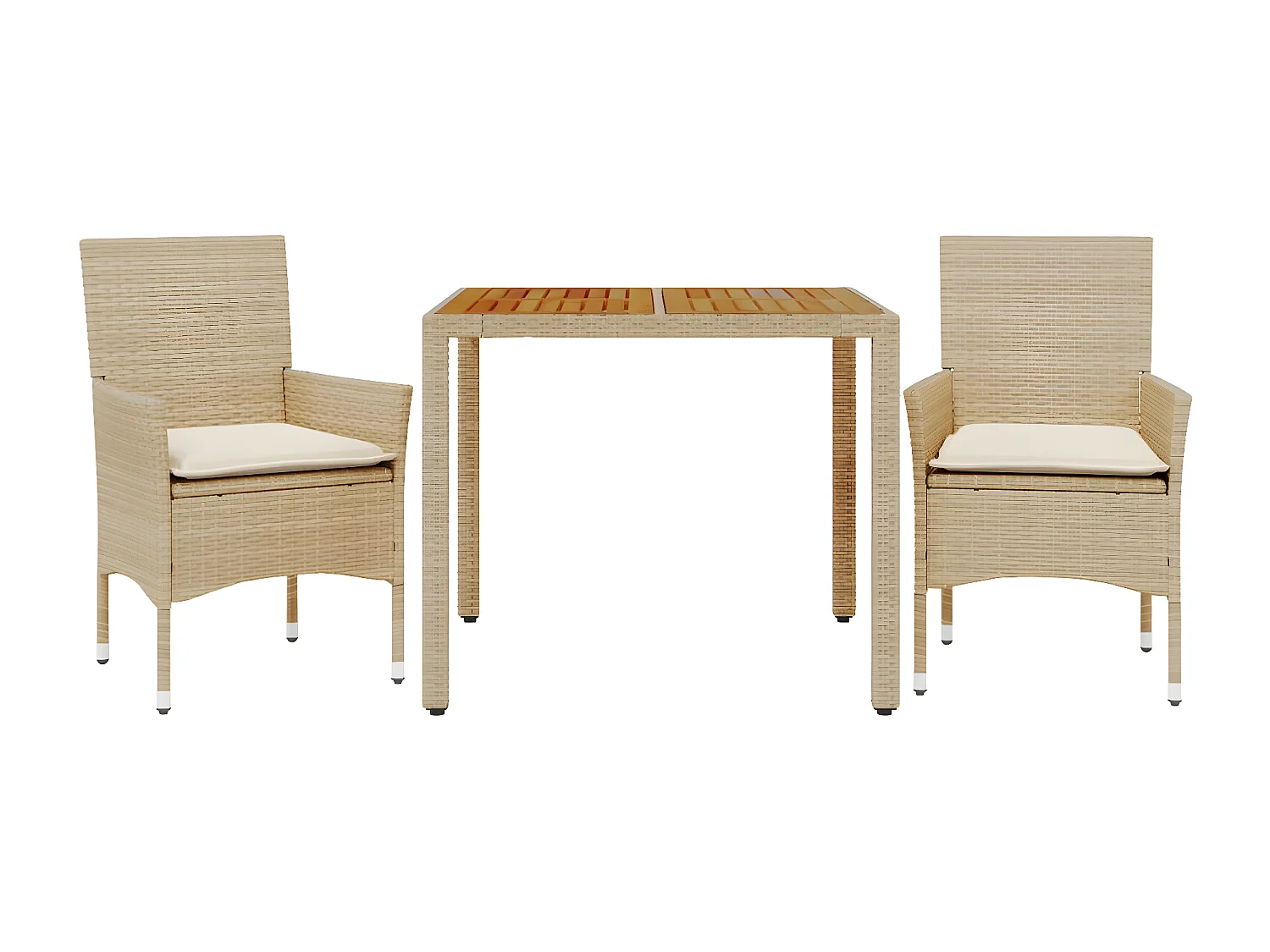 Ensemble à manger de jardin et coussins 3pcs beige rotin acacia