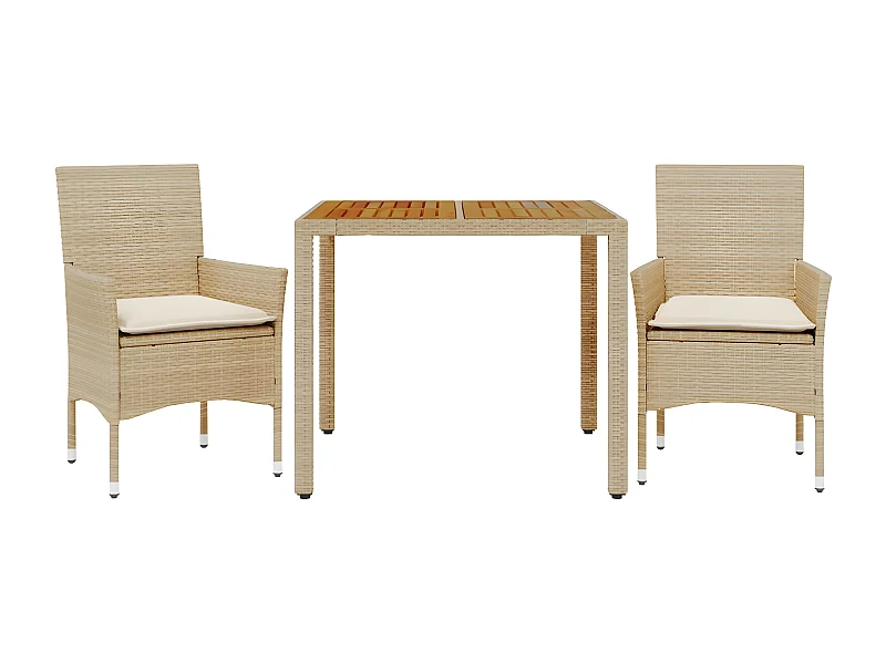 Ensemble à manger de jardin et coussins 3pcs beige rotin acacia