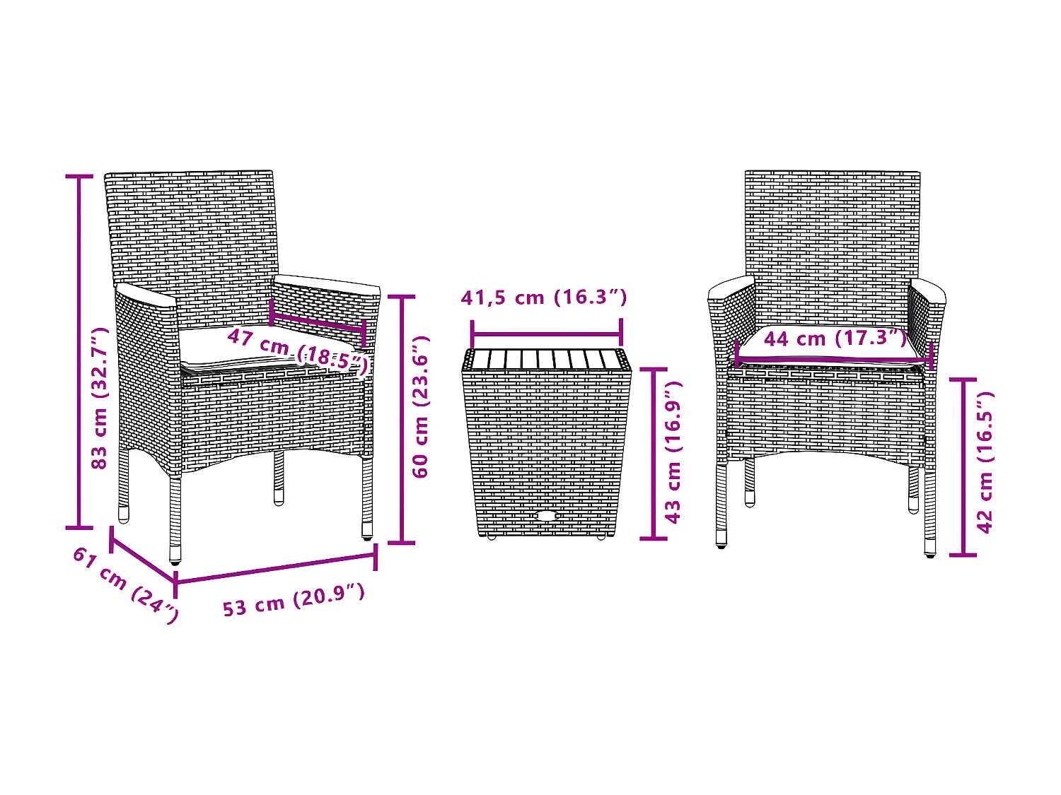 Ensemble de bistro avec coussins 3pcs noir résine tressée verre