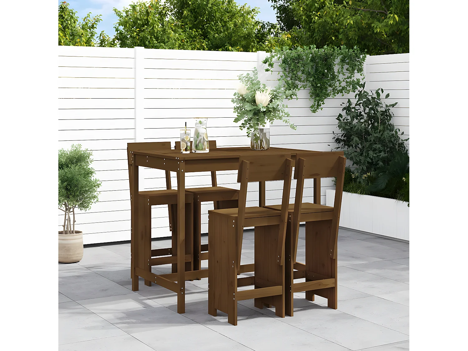 Ensemble de bar de jardin 5 pcs marron miel bois de pin massif