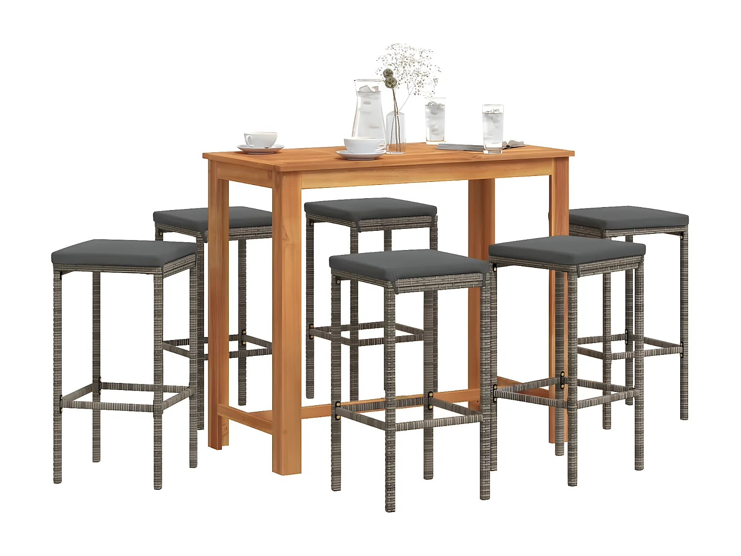 Ensemble de bar de jardin 7 pcs gris bois massif acacia rotin