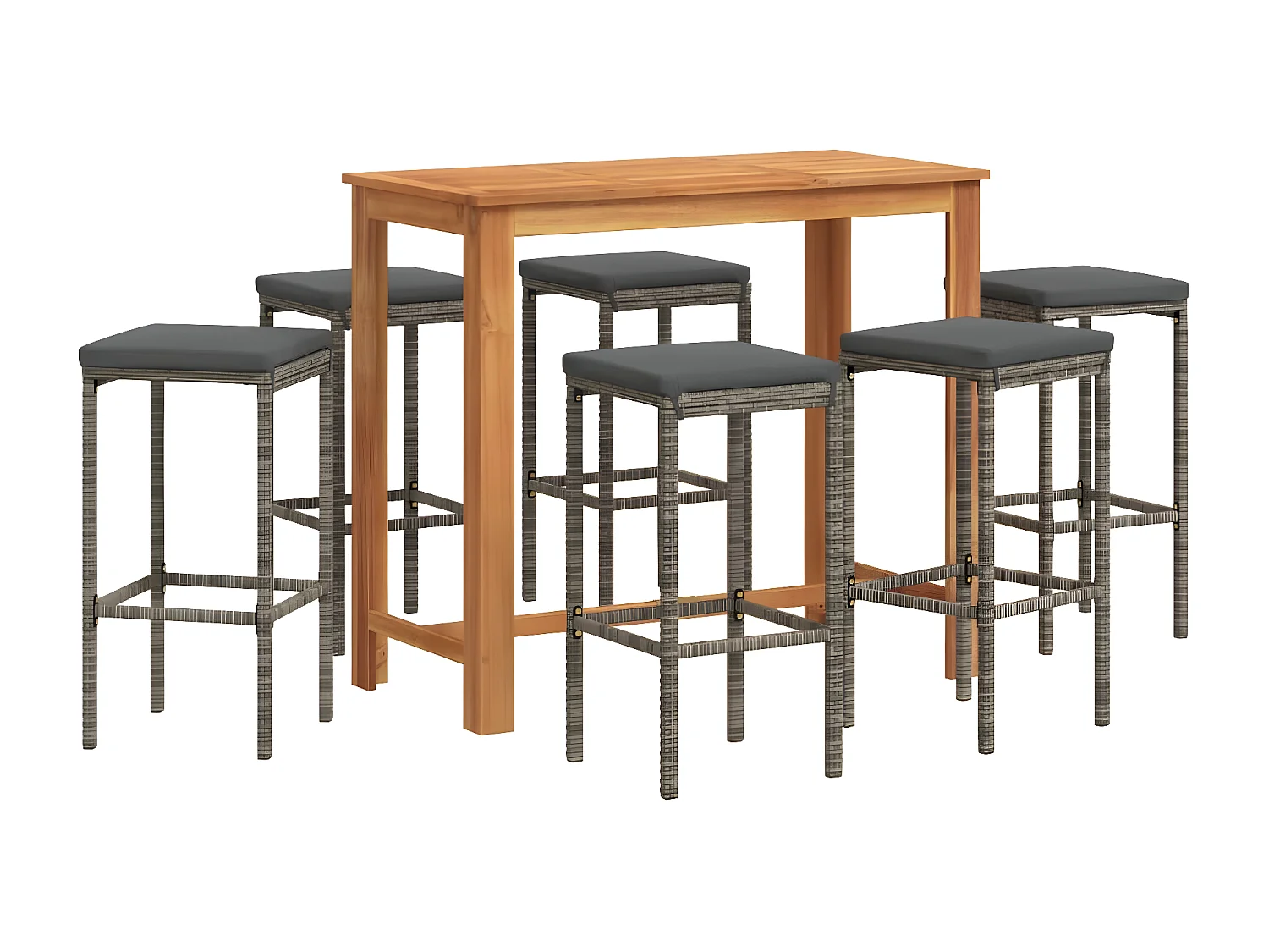 Ensemble de bar de jardin 7 pcs gris bois massif acacia rotin