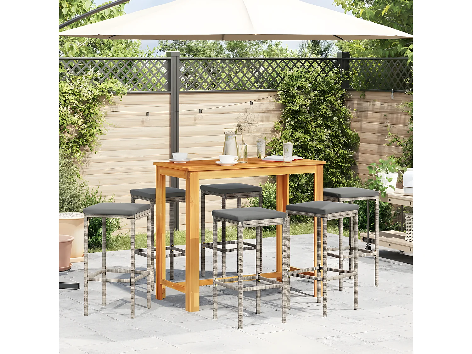 Ensemble de bar de jardin 7 pcs gris bois massif acacia rotin
