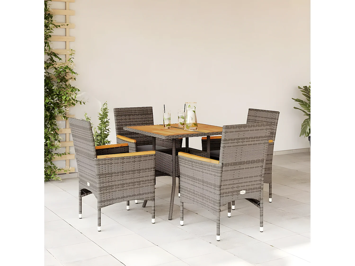 Ensemble à manger de jardin et coussins 5 pcs gris rotin acacia