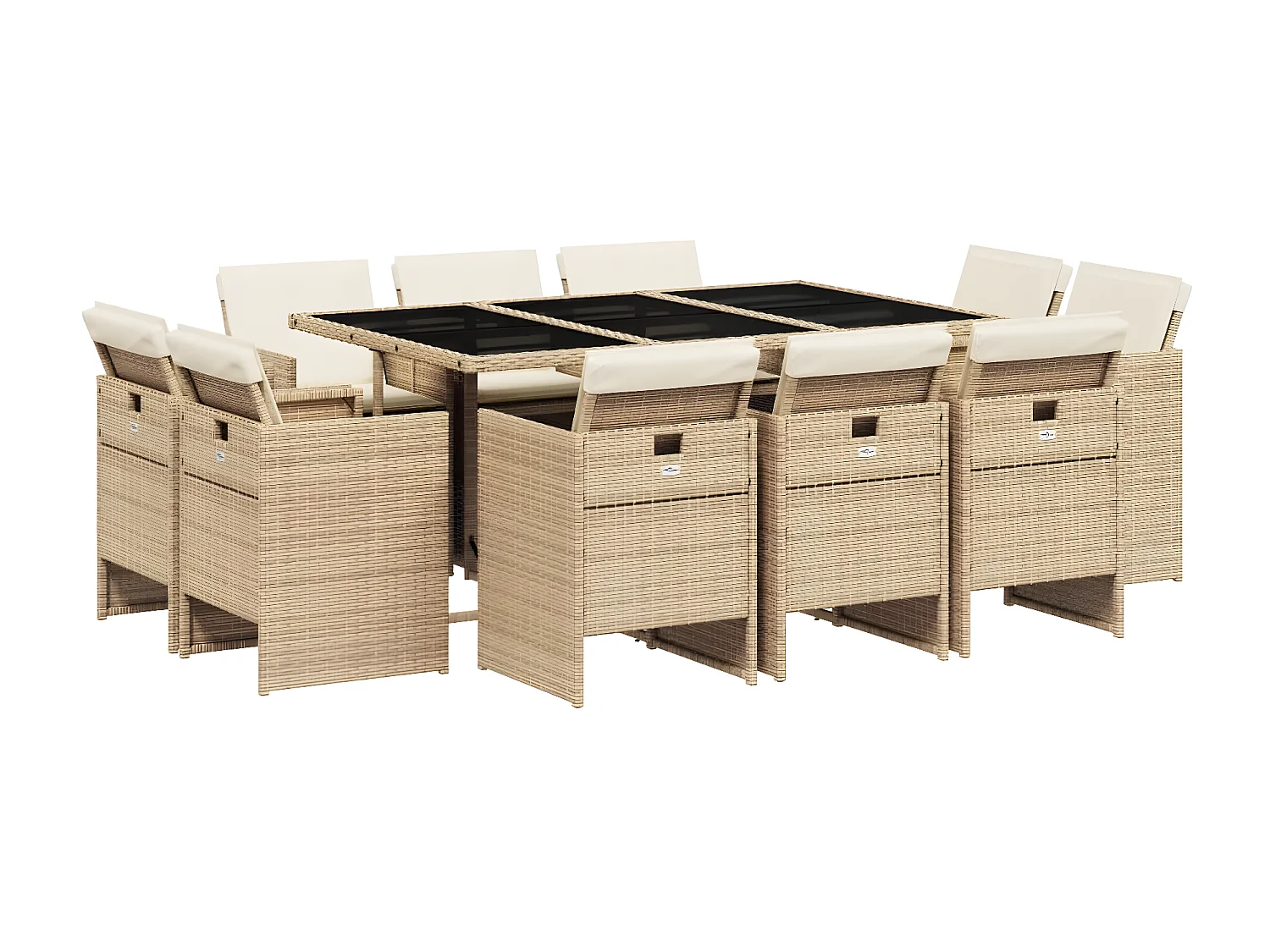 Ensemble à manger de jardin et coussins 11 pcs beige poly rotin