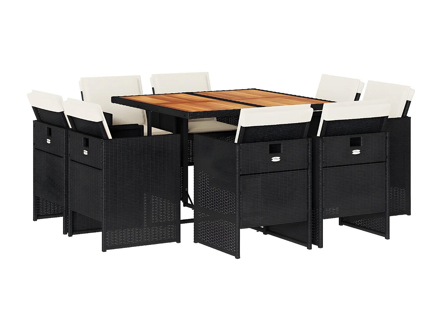 Ensemble à manger de jardin 9pcs coussins noir résine tressée