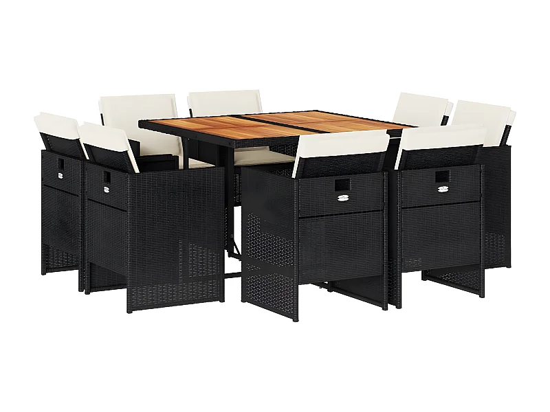 Ensemble à manger de jardin 9pcs coussins noir résine tressée
