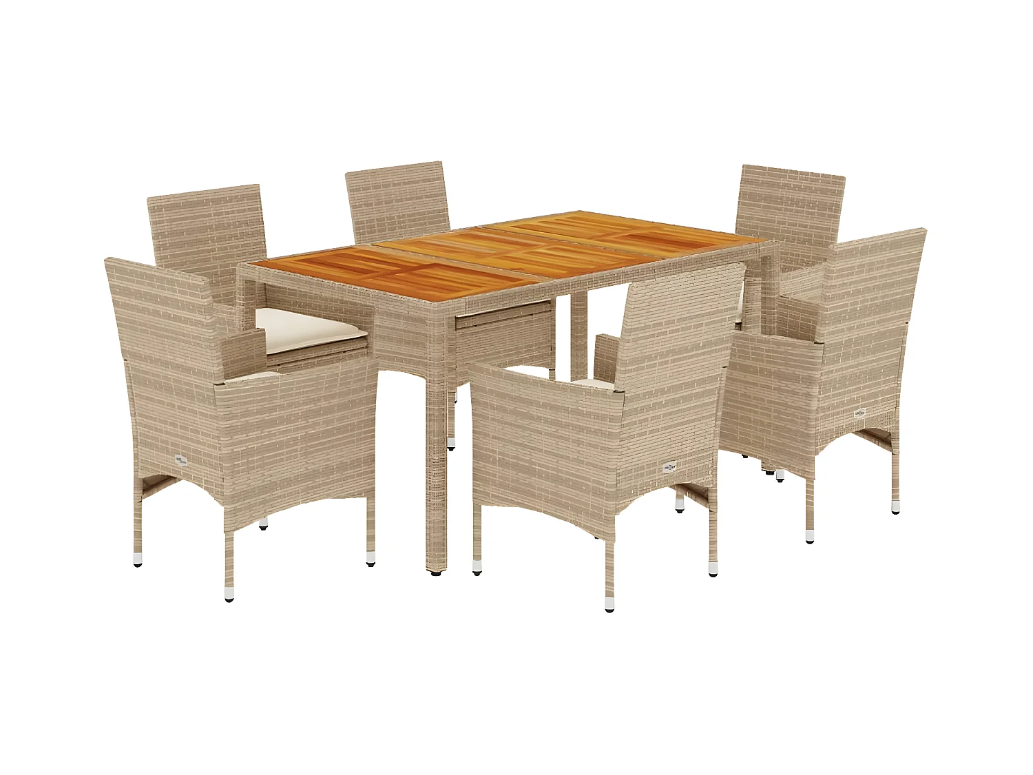 Ensemble à manger de jardin et coussins 7pcs beige rotin acacia