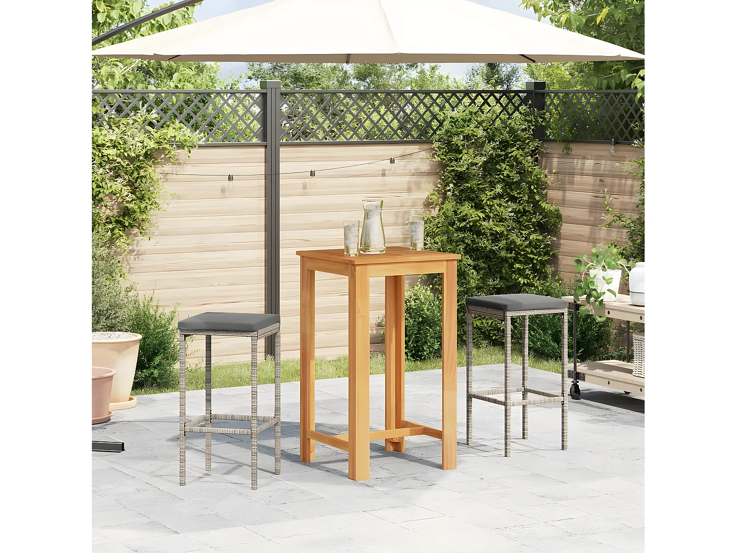 Ensemble de bar de jardin 3 pcs gris bois massif acacia rotin