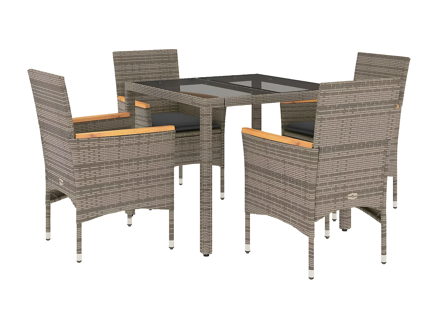 Ensemble à manger de jardin et coussins 5 pcs gris rotin verre