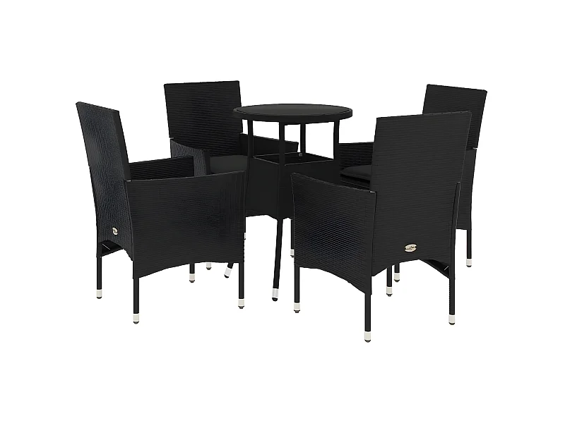 Ensemble à manger de jardin et coussins 5 pcs noir rotin verre
