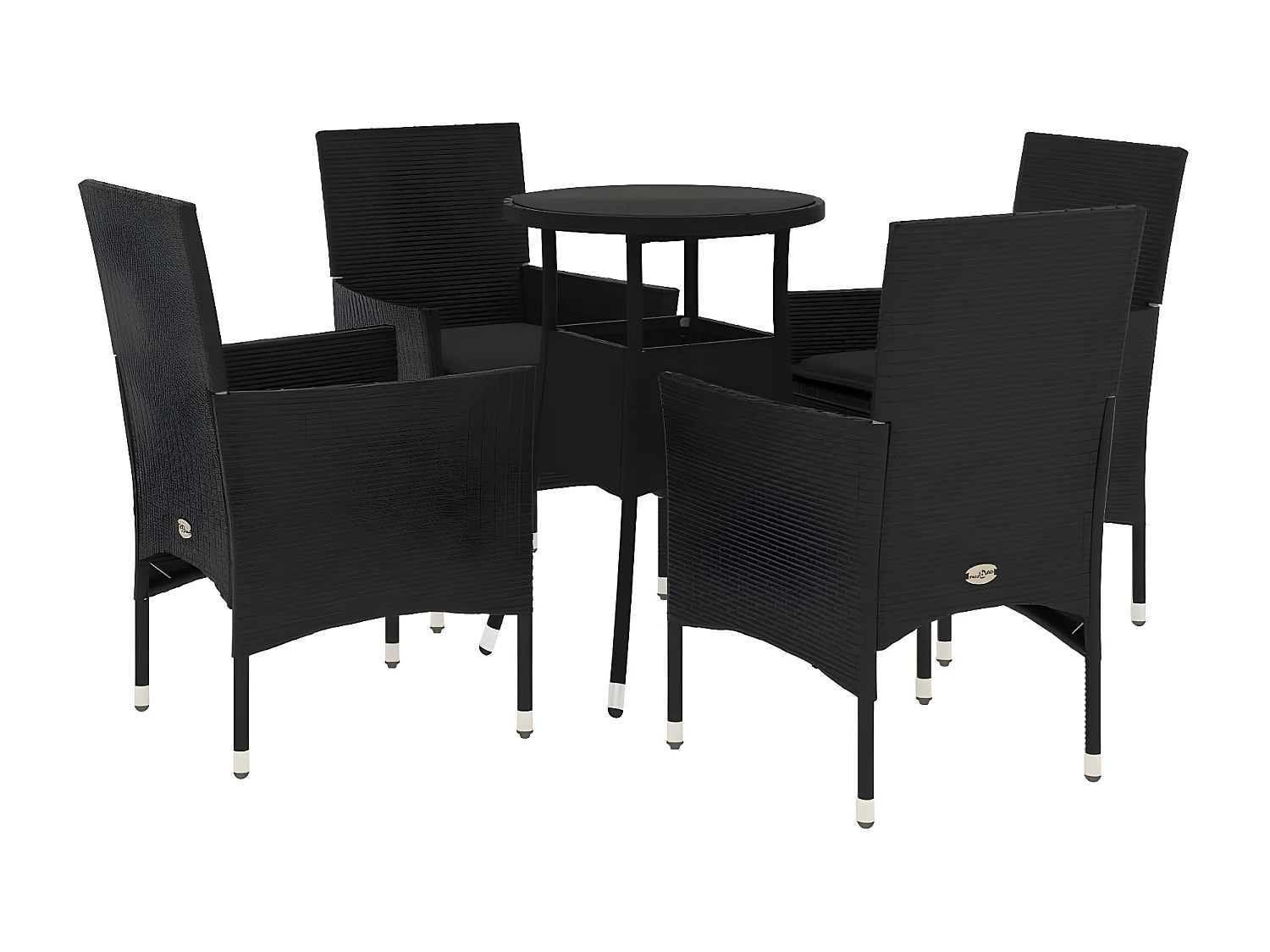 Ensemble à manger de jardin et coussins 5 pcs noir rotin verre