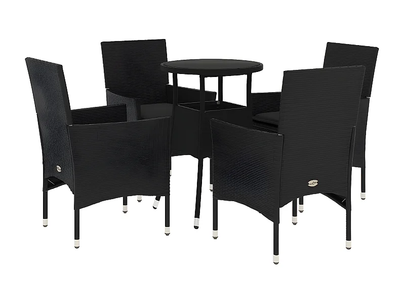 Ensemble à manger de jardin et coussins 5 pcs noir rotin verre