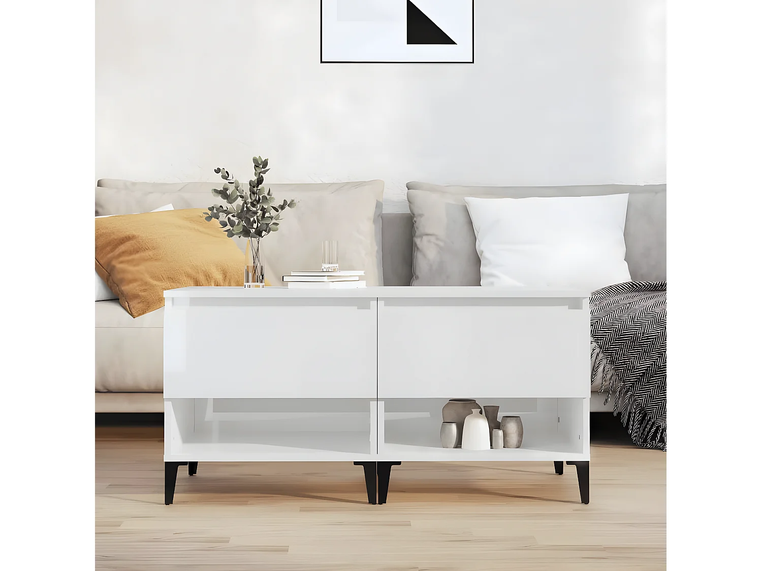 Tables d'appoint 2pcs Blanc brillant 50x46x50 Bois ingénierie