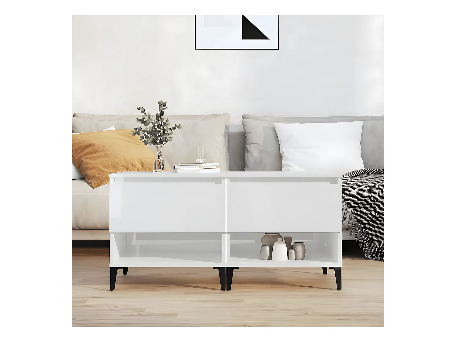 vidaXL Mesas auxiliares 2 uds contrachapada blanco brillo 50x46x50 cm