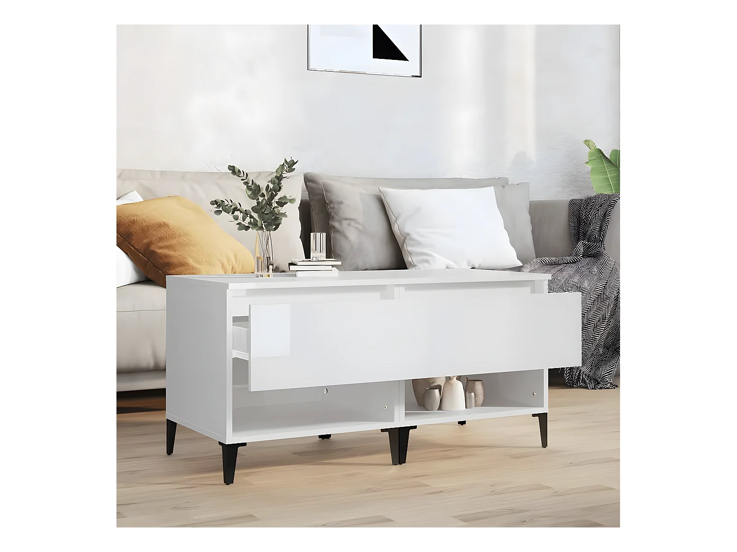 vidaXL Mesas auxiliares 2 uds contrachapada blanco brillo 50x46x50 cm