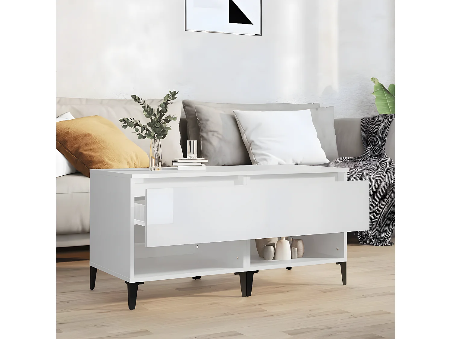 Tables d'appoint 2pcs Blanc brillant 50x46x50 Bois ingénierie