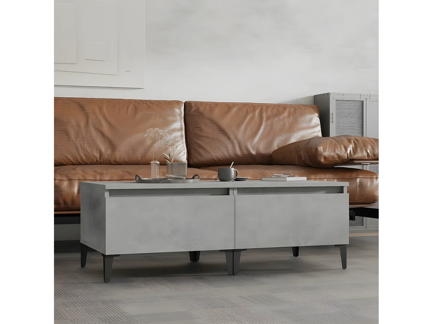 Tables d'appoint 2 pcs Gris béton 50x46x35 Bois d'ingénierie